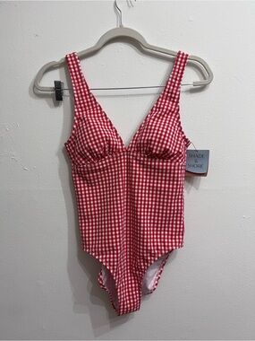 Shade & Shore Red and White Gingham One-Piece Swimsuit